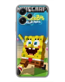 Чехол для Xiaomi Redmi 12 (5G) с картинкой «Губка Боб Minecraft»