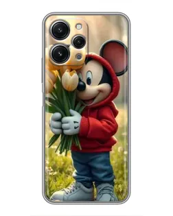 Чехол для Xiaomi Redmi 12 (5G) с картинкой «Микки с тюльпанами»