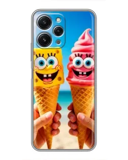 Чехол для Xiaomi Redmi 12 (5G) с картинкой «Спанч Боб мороженое»