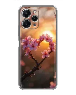 Чехол для Xiaomi Redmi 12 (5G) с картинкой «Розовый цвет сердце на фоне заката»