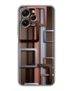 Чехол для Xiaomi Redmi 12 (5G) с картинкой «Коричневые объемные квадраты»