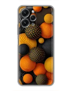 Чехол для Xiaomi Redmi 12 (5G) с картинкой «Объемные оранжевые сферы»