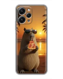 Чехол для Xiaomi Redmi 12 (5G) с картинкой «Капибара с пиццей»