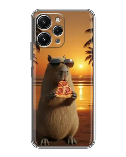 Чехол для Xiaomi Redmi 12 (5G) с картинкой «Капибара с пиццей»