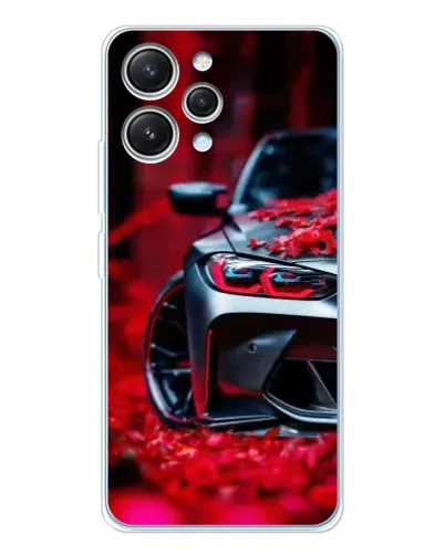 Чехол для Xiaomi Redmi 12 с картинкой «Спортивная BMW и цветы»