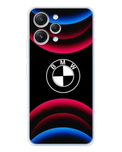 Чехол для Xiaomi Redmi 12 с картинкой «Логотип BMW и неоновые дуги»