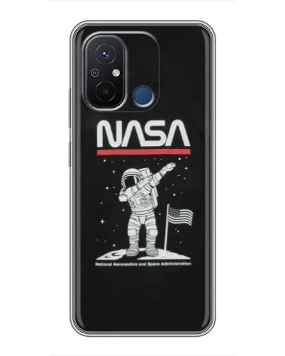 Чехол для Xiaomi Redmi 12C с картинкой «NASA — шагаем по Луне»