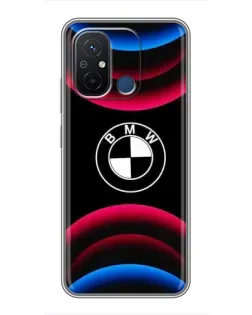 Чехол для Xiaomi Redmi 12C с картинкой «Логотип BMW и неоновые дуги»