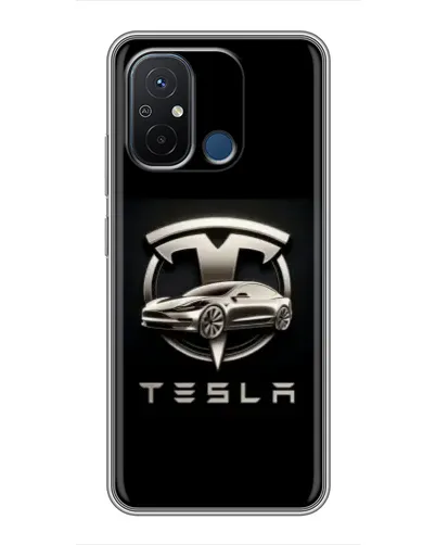 Чехол для Xiaomi Redmi 12C с картинкой «Tesla — серебристое авто»