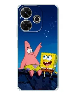Чехол для Xiaomi Redmi 13 с картинкой «Губка Боб и Патрик ночью»