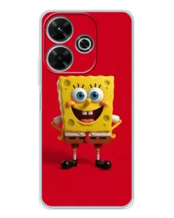 Чехол для Xiaomi Redmi 13 с картинкой «Спанч Боб на красном»