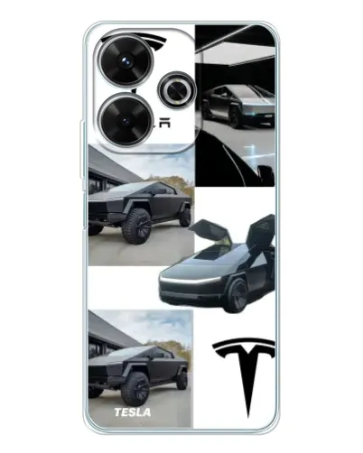 Чехол для Xiaomi Redmi 13 с картинкой «Коллаж Cybertruck Tesla»