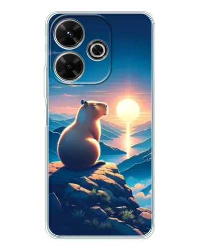 Чехол для Xiaomi Redmi 13 с картинкой «Закат солнца с капибарой»