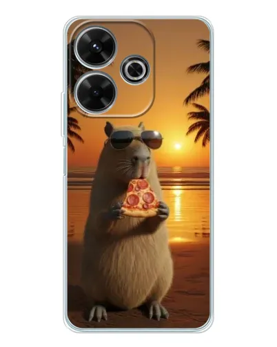 Чехол для Xiaomi Redmi 13 с картинкой «Капибара с пиццей»