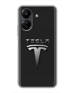 Чехол для Xiaomi Redmi 13C с картинкой «Стальной логотип Tesla»