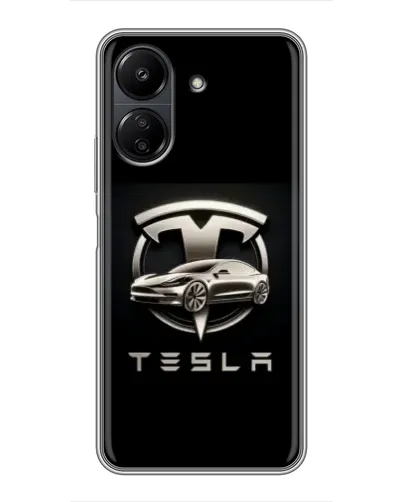Чехол для Xiaomi Redmi 13C с картинкой «Tesla — серебристое авто»
