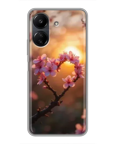 Чехол для Xiaomi Redmi 13C с картинкой «Розовый цвет сердце на фоне заката»