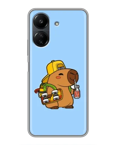 Чехол для Xiaomi Redmi 13C с картинкой «Капибара на скейте»