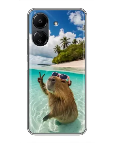 Чехол для Xiaomi Redmi 13C с картинкой «Капибара на море»