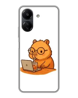 Чехол для Xiaomi Redmi 13C с картинкой «Капибара с ноутбуком»