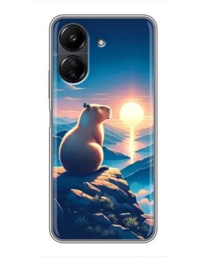 Чехол для Xiaomi Redmi 13C с картинкой «Закат солнца с капибарой»