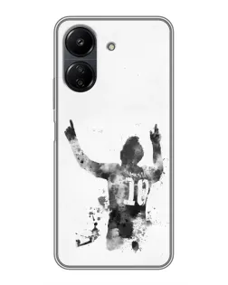 Чехол для Xiaomi Redmi 13C с картинкой «Черно-белый силуэт Месси»