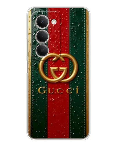 Чехол для Xiaomi Redmi 15 с картинкой «Gucci — фирменная полоса и золото» Чехол для Xiaomi Redmi 15 с картинкой «Gucci — фирменная полоса и золото»