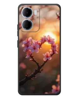 Чехол для Xiaomi Redmi 15a с картинкой «Розовый цвет сердце на фоне заката»