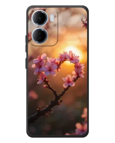 Чехол для Xiaomi Redmi 15a с картинкой «Розовый цвет сердце на фоне заката»