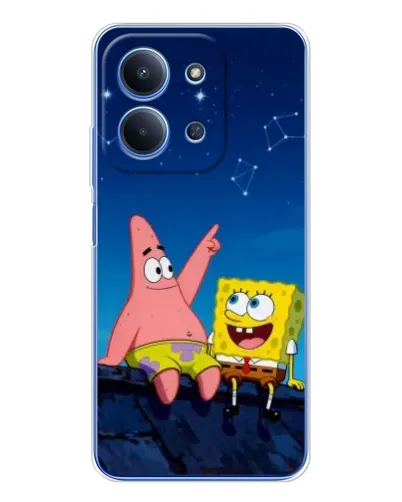 Чехол для Xiaomi Redmi 15C с картинкой «Губка Боб и Патрик ночью»
