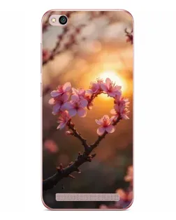 Чохол для Xiaomi Redmi 5A з картинкою «Рожевий цвіт  сердечко на тлі заходу»