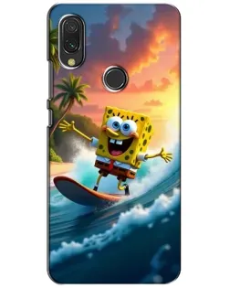 Чехол для Xiaomi Redmi 7 с картинкой «Губка Боб серфингист»
