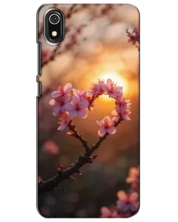 Чохол для Xiaomi Redmi 7A з картинкою «Рожевий цвіт  сердечко на тлі заходу»