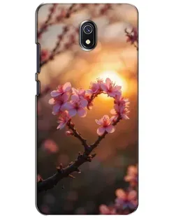 Чохол для Xiaomi Redmi 8A з картинкою «Рожевий цвіт  сердечко на тлі заходу»