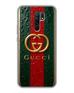 Чехол для Xiaomi Redmi 9 с картинкой «Gucci — фирменная полоса и золото»