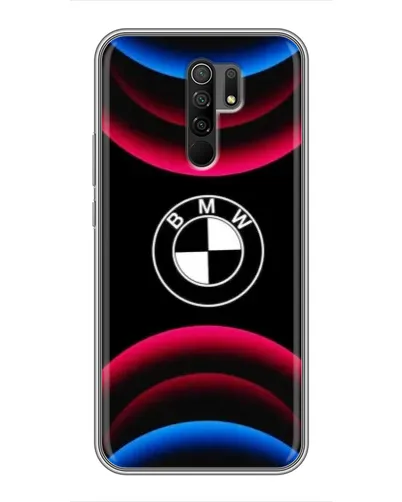 Чехол для Xiaomi Redmi 9 с картинкой «Логотип BMW и неоновые дуги»