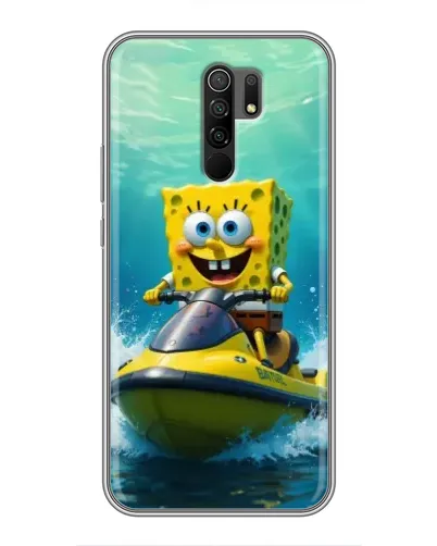Чехол для Xiaomi Redmi 9 с картинкой «Спанч Боб на гидроцикле»