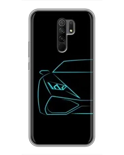 Чехол для Xiaomi Redmi 9 с картинкой «Голубой силуэт Lamborghini» Чехол для Xiaomi Redmi 9 с картинкой «Голубой силуэт Lamborghini»