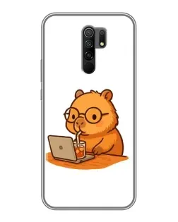 Чохол для Xiaomi Redmi 9 з картинкою «Капібара з ноутбуком»