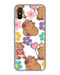Чохол для Xiaomi Redmi 9A з картинкою «Квітковий паттерн капібар»