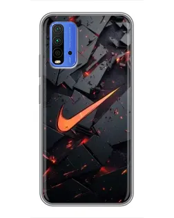 Чехол для Xiaomi Redmi 9T с картинкой «Nike — эффект разломов»