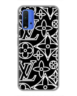 Чехол для Xiaomi Redmi 9T с картинкой «Черно-белый узор LV»