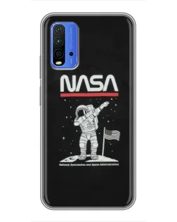 Чехол для Xiaomi Redmi 9T с картинкой «NASA — шагаем по Луне»