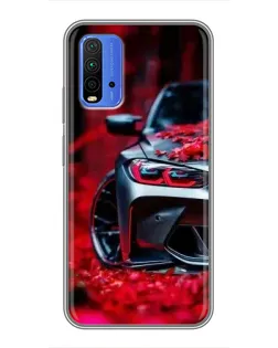 Чехол для Xiaomi Redmi 9T с картинкой «Спортивная BMW и цветы»