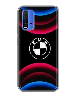 Чехол для Xiaomi Redmi 9T с картинкой «Логотип BMW и неоновые дуги»