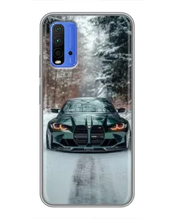 Чехол для Xiaomi Redmi 9T с картинкой «BMW в зимнем лесу»