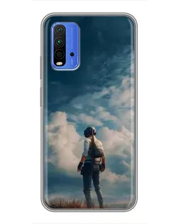 Чехол для Xiaomi Redmi 9T с картинкой «Герой PUBG на скале»