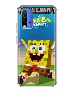 Чехол для Xiaomi Redmi 9T с картинкой «Губка Боб Minecraft»