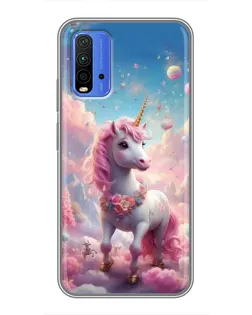 Чехол для Xiaomi Redmi 9T с картинкой «Единорог среди облаков»