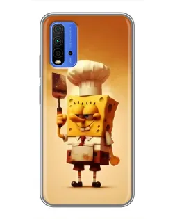 Чехол для Xiaomi Redmi 9T с картинкой «Губка Боб повар»